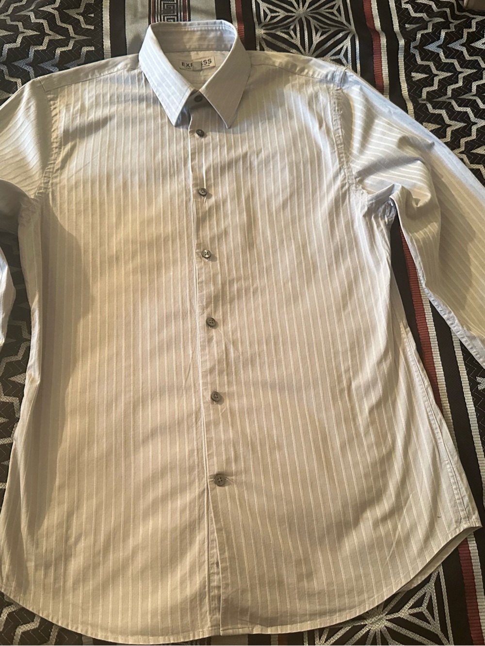 EXPRESS FITTED STRETCH COTTON SHIRT MEDIUM - GRAY STRIPED